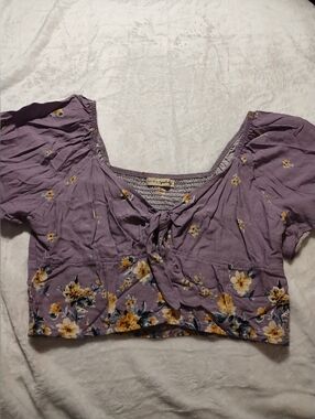 Live To Be Spoiled Lilac Tie-Front Floral Crop Top